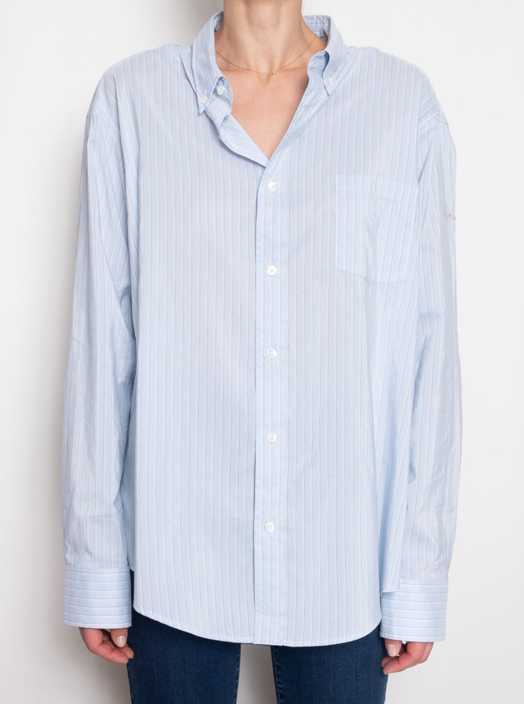 Standard Button Down Shirt / Pacific Blue and Mustard Stripe