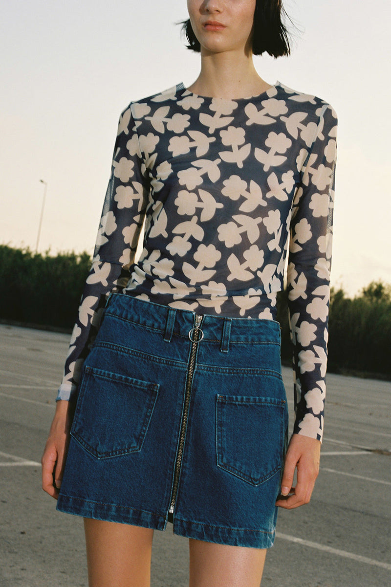 Tulle T-Shirt Floral Print / Blue