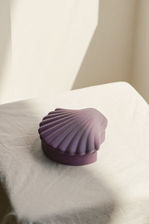 mauve purple seashell shaped ceramic jewelry case