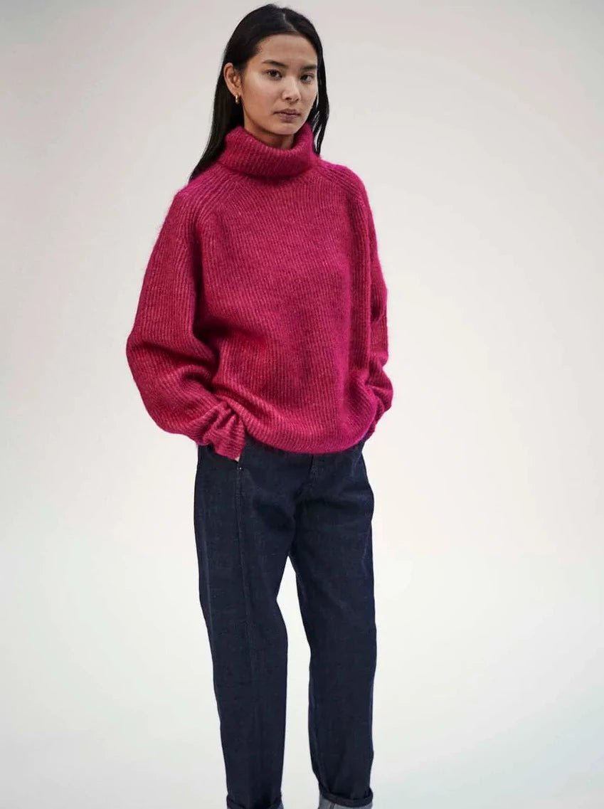 Sayaka Davis Mohair Highneck Sweater in Raspberry | Auralie