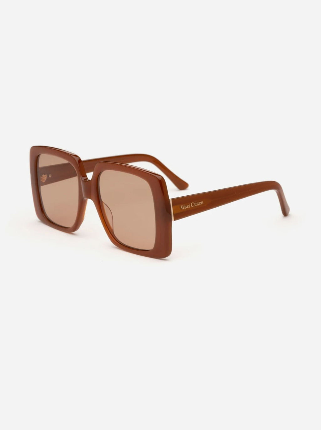 sideview of brown square-framed sunglasses