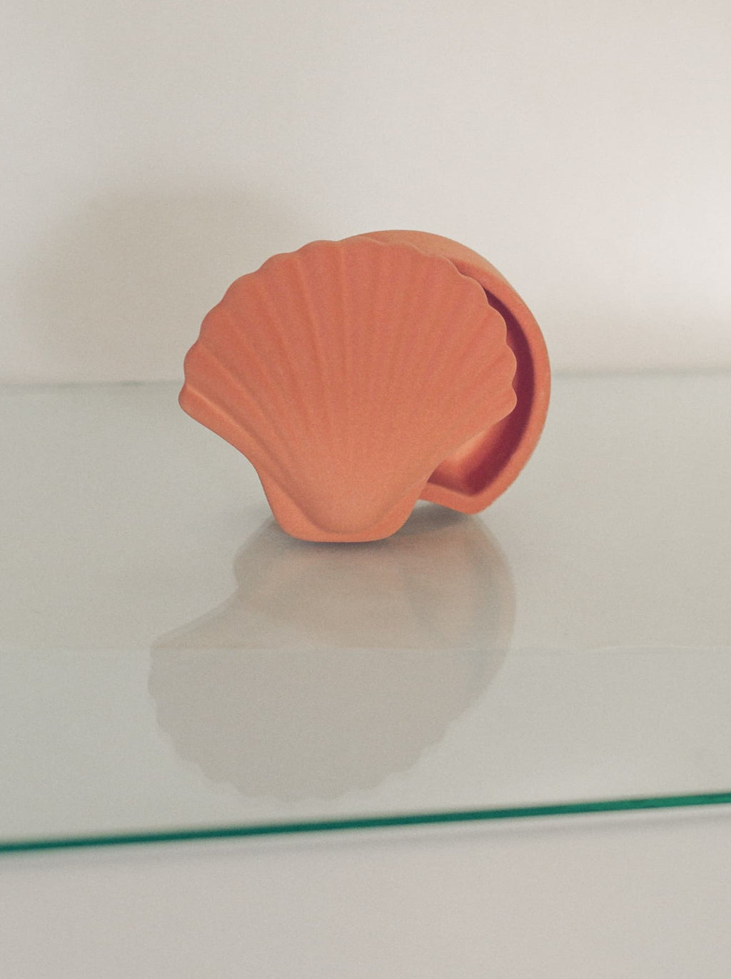 half opened seashell ceramic jewelry case in amber