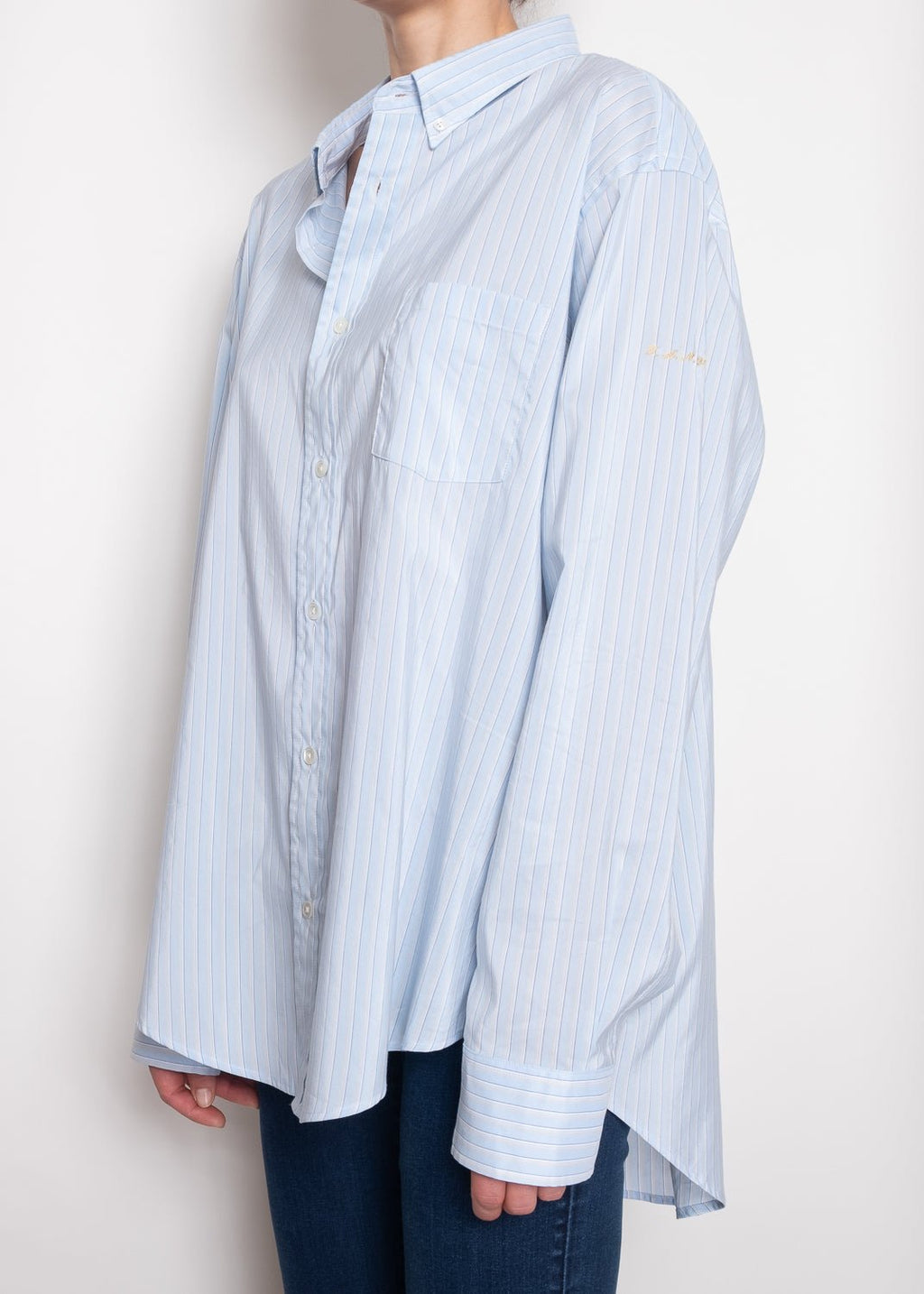 Standard Button Down Shirt / Pacific Blue and Mustard Stripe