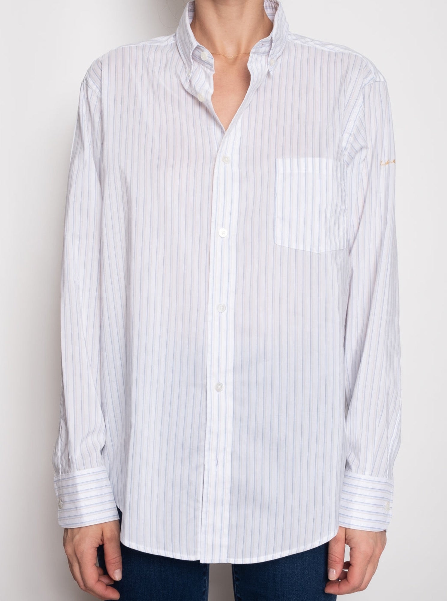 Standard Button Down Shirt / White and Mustard Stripe